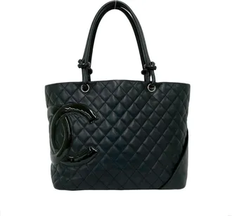 Chanel Black Leather Handbag Tote Bag (Pre-Owned)