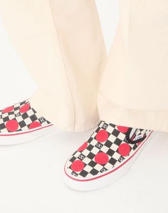 Valentino Garavani Sneaker Slip-On Valentino Garavani And Vans In Tessuto Con Stampa Vlogo Checkerboard E Dettaglio Pois Donna BURRO/NERO/ROUGE PUR 36.5