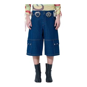 Chopova Lowena Denim Shorts, male, Blue, Size: S Pleated Denim Shorts