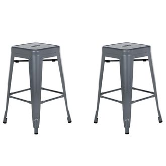 Beliani Beliani - Conjunto De 2 Taburetes De Acero Gris 60 Cm Industrial Interior Ba&ntilde;o Cocina Sala De Estar Exterior Jard&iacute;n Cabrillo