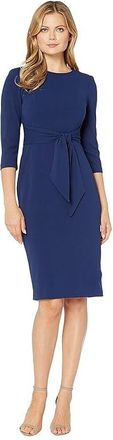 Adrianna Papell Knit Crepe Tie Waist Sheath Dress Womens Dress Navy Sateen : 16, Polyester/Elastane