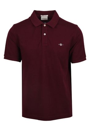 GANT Mens Reg Shield SS Pique Polo Shirt Bordeaux Melange - Red Cotton - Size X-Large