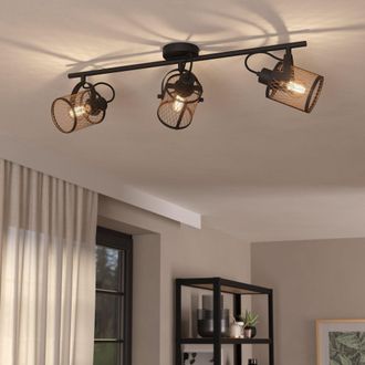 Eglo Eglo Dellow 3 Light Black Steel Lattice Style Adjustable Wall or Ceiling Spotlight