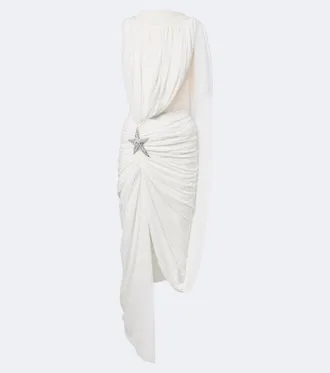 DAVID KOMA Asymmetric draped embellished midi dress