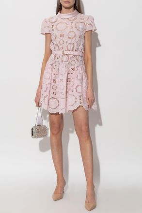 Self Portrait Lace Dress With Belt, Womens, Pink