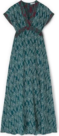 Motivi Lange jurk in satijn met kasjmierprint - Dames - Maxi kleedjes - Groen - 2XS - Satijn - Kleedjes