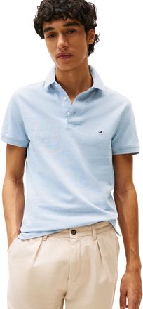 Tommy Hilfiger Mens Short Sleeve Polo Shirts in Slim Fit with Stretch and Organic Pique Cotton, Heathered Blue Bros, Medium