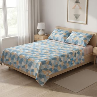 KASANOVA Completo letto matrimoniale cotone patchwork fiori blu Taylor