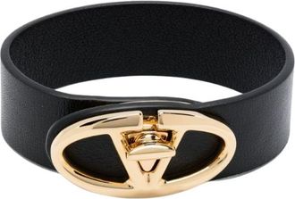 Valentino Garavani The Bold Edition Vlogo Leather Bracelet In Black