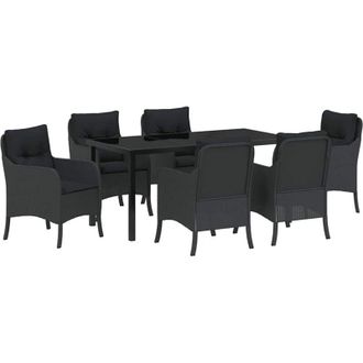 vidaXL Conjunto De Comedor De Jard&iacute;n Con Coj&iacute;n 7 Pcs Negro Polirat&aacute;n Vidaxl