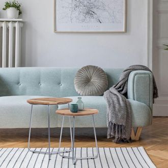 WOMO-DESIGN Womo-design - Juego De 2x Mesas Auxiliares 43x52/38x45 Cm Natural-plata, &Uacute;nico, Hecho A Mano Marco De Madera Maciza/metal, Dise&ntilde;o Industrial Mesita De