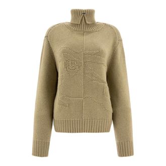 Burberry Cashmere Knitwear, female, Green, Size: S Cashmere Sweater with EKD