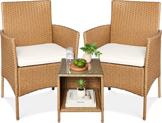 Best Choice Products 3-Piece Outdoor Wicker Conversation Patio Bistro Set, w/ 2 Chairs, Table