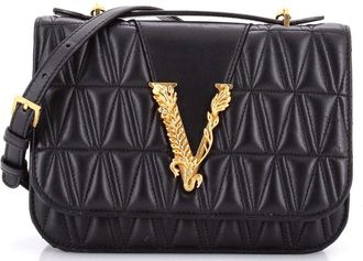 Versace Virtus Flap Shoulder Bag Quilted Leather Small