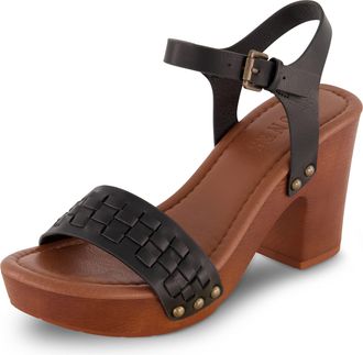Dune London Dunes Womens Sealy Faux Wood Woven Heel Sandal +Comfort Foam & LiteSole Technology, Wide Widths Available, Black, 9 UK Wide