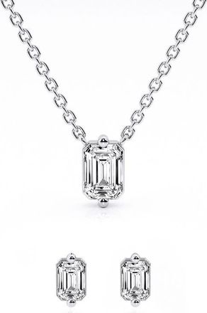 Grown Brilliance 1/2 Ctw Emerald Solitaire Lab Grown Diamond Pendant Earring Set in Sterling Silver, F Color, VS2 Clarity