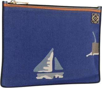 Loewe Pre-owned Clutches, female, Blue, Size: ONE SIZE Pre-owned Canvas Clutch