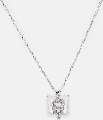 Aigner Silver Tone Square Crystal Logo Pendant Necklace