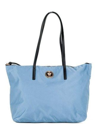 Versace Portuna Medusa Medium Cornflower Blue Nylon Leather Tote Bag Womens Purse