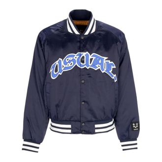 Usual Blauwe Bomberjack met Diamant Gewatteerde Voering - Heren - Bomber jackets - Blauw - XL - Nylon - Jassen