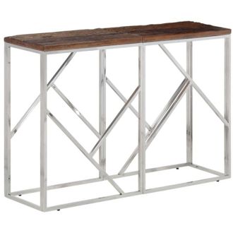 vidaXL Tavolo Consolle Argento Acciaio Inox e Traverse Legno Massello - Vidaxl