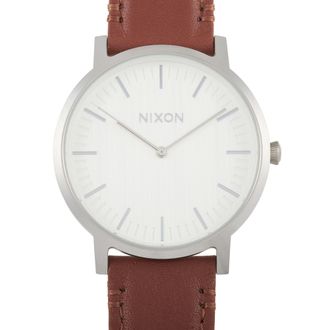 Nixon Porter Leather Silver/Brown 40mm Stainless Steel Watch A1058-1113