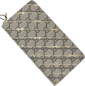 Gucci Beige Brown Gg Supreme Leather Long Wallet (Bi-Fold) (Pre-Owned)