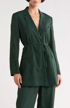Lafayette 148 New York Jacquard Longline Blazer in Deep Malachite at Nordstrom Rack, Size X-Small
