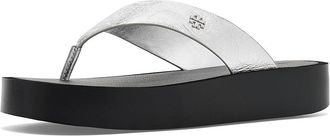 Tory Burch Leather Platform Flip Flop Womens Shoes Silver/Perfect Black/Silver : 10 M