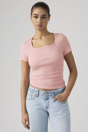 Levi's Essential Square Neck Tee - Mujer - XS - Rosa / Coral Blush Garment Dye