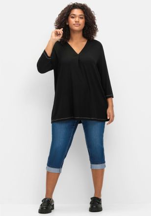 Sheego 7/8-Jeans SHEEGO, Damen, Gr. 40, Normalgr&ouml;ssen, blau (blau denim), 75% Baumwolle, 24% Polyester, 1% Elasthan, unifarben, 7/8-L&auml;nge, Jeans 7/8-Jeans