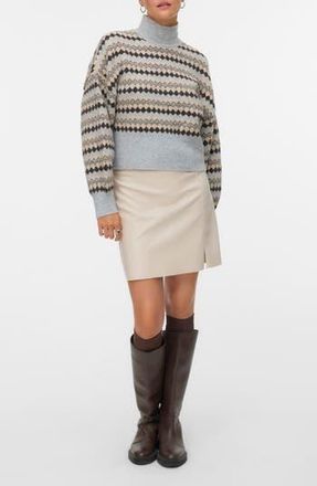 Vero Moda Gaiva Mixed Print Turtleneck Sweater in Light Grey Melange at Nordstrom Rack, Size X-Large