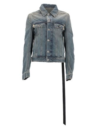 Rick Owens Blue Faded Strap Detail Denim Jacket