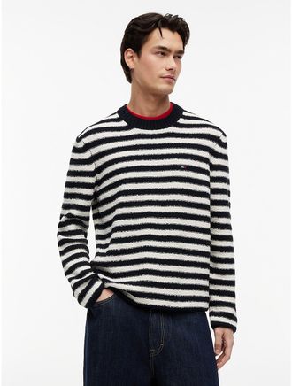 Tommy Hilfiger Mens Tommy Jeans Striped Boucle Sweater - Navy - XL