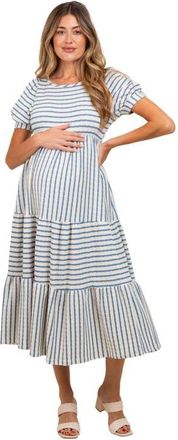 Pinkblush Striped Short Sleeve Tiered Maxi Dress in Blue at Nordstrom, Size Medium
