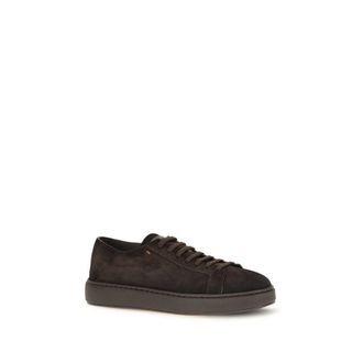Santoni Mens Brown Calf Leather Bos Taurus Sneakers