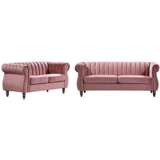 Vente-Unique Vente-unique - Divani Chesterfield 3 posti e 2 posti in Velluto Rosa antico - trumbo