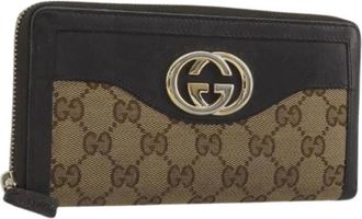 Gucci Pre-owned Vintage GG Canvas Long Wallet - Dames - Vintage Accessoires - Beige - ONE Size - Leer - Vintage