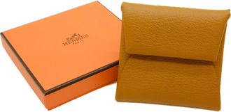 Hermès Brown Light Green Chevre Myzore Leather Coin Purse/Coin Case (Pre-Owned)