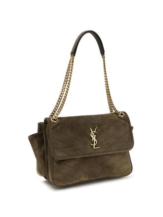 Saint Laurent Womens Niki Tripouch Suede Shoulder Bag Light Musk