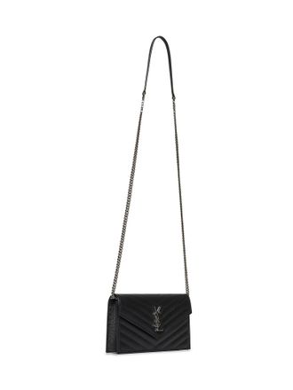 Saint Laurent Womens Envelope Chain Wallet Cassandre Black Calfskin Bag