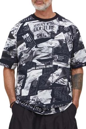 Versace Jeans Couture Logo Print Oversized T-Shirt - Heren - T-shirts - Zwart - M - Katoen - Tops