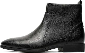 Generic Mens Flat Heel Office Dress Shoes PU Leather Chelsea Ankle Boots with Side Zipper Round Toe Short Boots,Black,12.5 UK