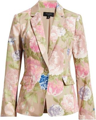 Tahari by ASL Print Sateen Blazer in Taupe Multi at Nordstrom, Size 16