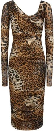 Roberto Cavalli Kleedjes, Dames, Bruin, L, Jaguar Skin Print Jurk Bruin