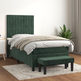 vidaXL Vidaxl - Cama Box Spring Con Colch&oacute;n Terciopelo Verde Oscuro 90x200 Cm