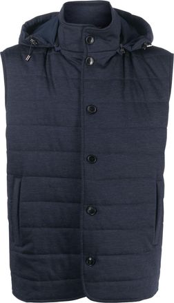 Manzoni24 hooded padded gilet - men - Virgin Wool/Elastane/Polyamide/Polyamide - 50 - Blue