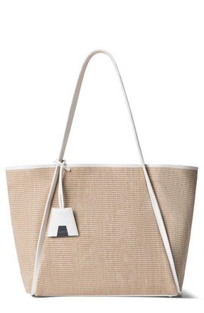 Akris Medium Alex Raffia & Leather Shopper in Nature/White at Nordstrom