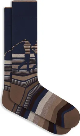 Bugatchi Golf Stripe Cotton Blend Dress Socks in Caramel at Nordstrom, Size 10-13