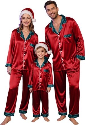 Generic Matching Christmas Pjs for Family Silk Satin Sleepwear Womens Men Xmas Matching Christmas Pyjamas Family Christma Pajamas Kids Xmas Pyjamas Pajamas Se